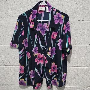Alfred Dunner Navy Floral Blouse